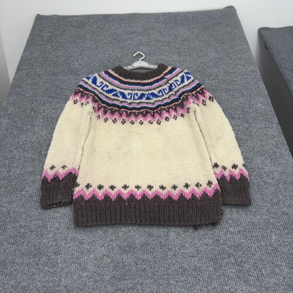 Vintage Sweater Womens L White Wool Fair Isle Nordic Boho Gorpcore Chunky